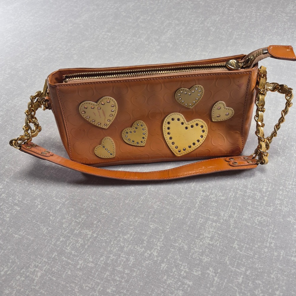 Lovcat Paris Orange Patent Leather Heart Embossed Baguette Shoulder Bag Y2K